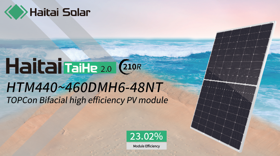 Haitai PV Panel HTM450 Topcon Bifacial EVO2 (Silver/White) — vooraanzicht