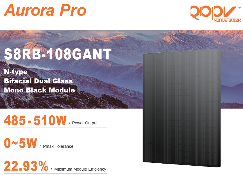Runda Solar AURORA 485Wp Pro S8RB-108GANT — vooraanzicht